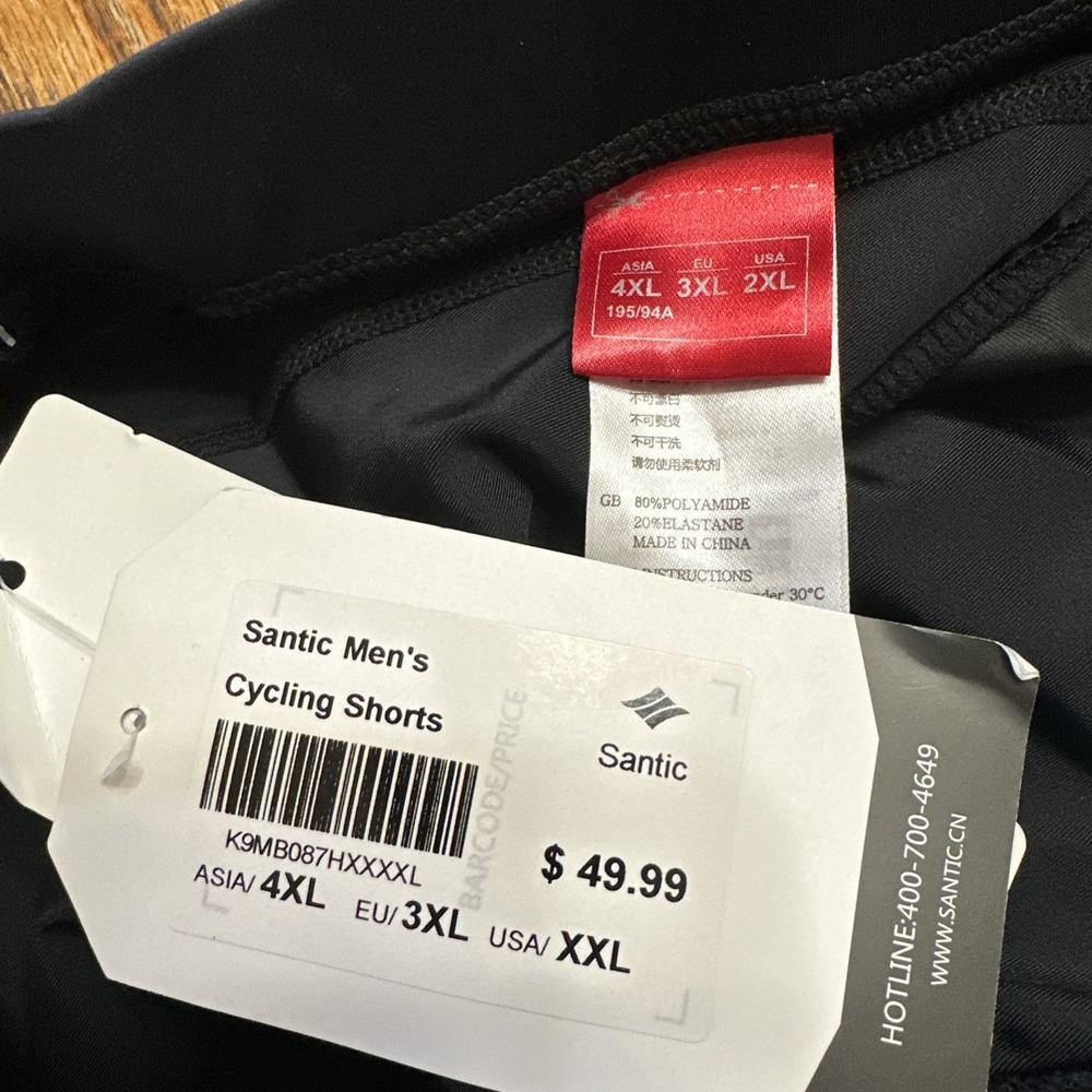 Santic Men's NWT 2XL Black Padded Cycling Shorts Athletic Bike Polyester